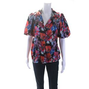 LoboRosa Womens Multi Floral Short Sleeve Blouse Multicolored Size 6 14044363